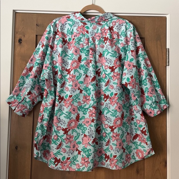 Lands End Floral Print Button Down Supina Cotton blouse Top plus size Womens 26W - Picture 2 of 12